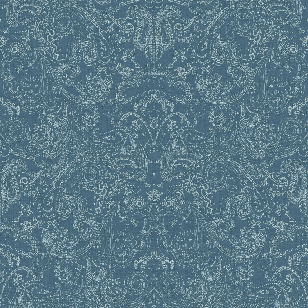 York Wallcoverings Distressed Paisley Dark Blue Removable Wallpaper