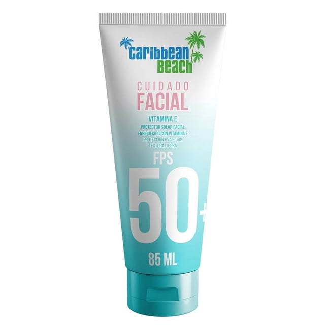 Protector solar Caribbean Beach FPS 50 cuidado facial vitamina E 85 ml