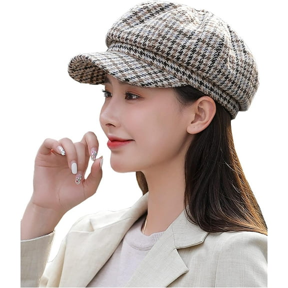 Zhengup Women's Newsboy Cap Retro Plaid Octagonal Hat Outdoor Sun Hats Casual Cap Painter Hat for Women Paperboy Beret Caps