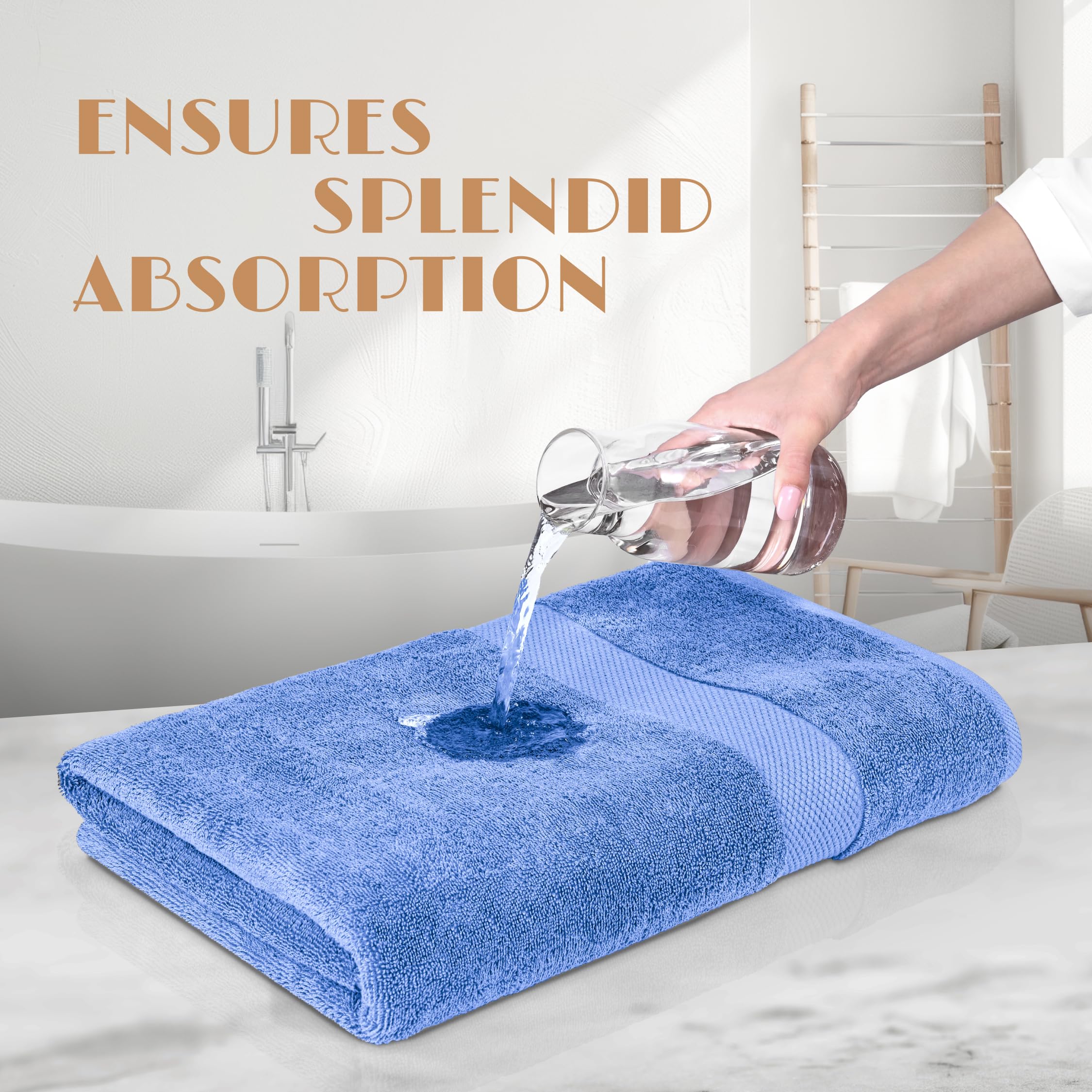White Classic Wealuxe Light Blue Bath Towels 24x50 inch, Cotton Towel Set for Bathroom, Hotel, Gym, Spa, Soft Extra Absorbent Quick Dry 6 Pack