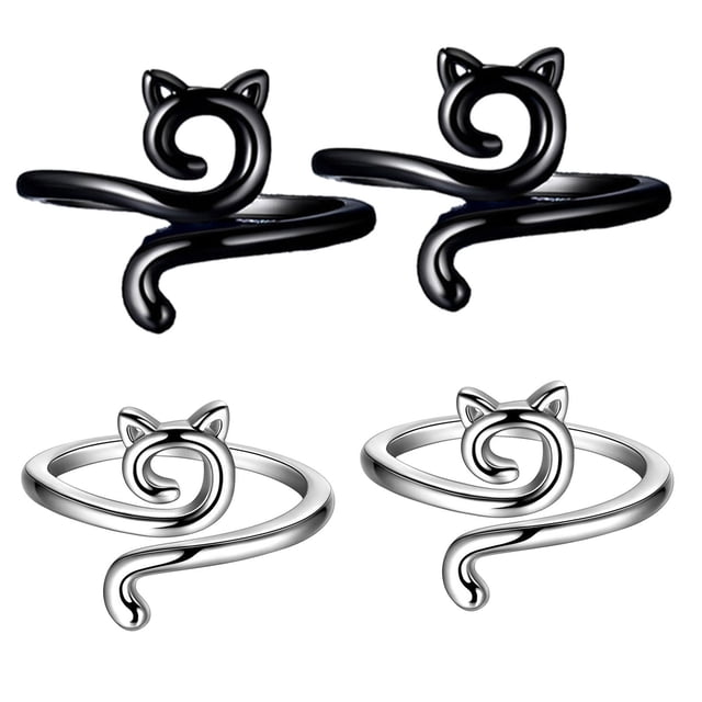 Visland 4 Pcs Crochet Ring Adjustable Metal Yarn Guide Crochet Rings Set Cat-shaped Knitting Tension Ring for Home