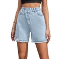 thumbnail image 3 of ClodeEU Women's High Waisted Frayed Hem Denim Bermuda Shorts,Casual Summer Jean Shorts with Pockets Sky Blue,Women's Plus S, 3 of 7