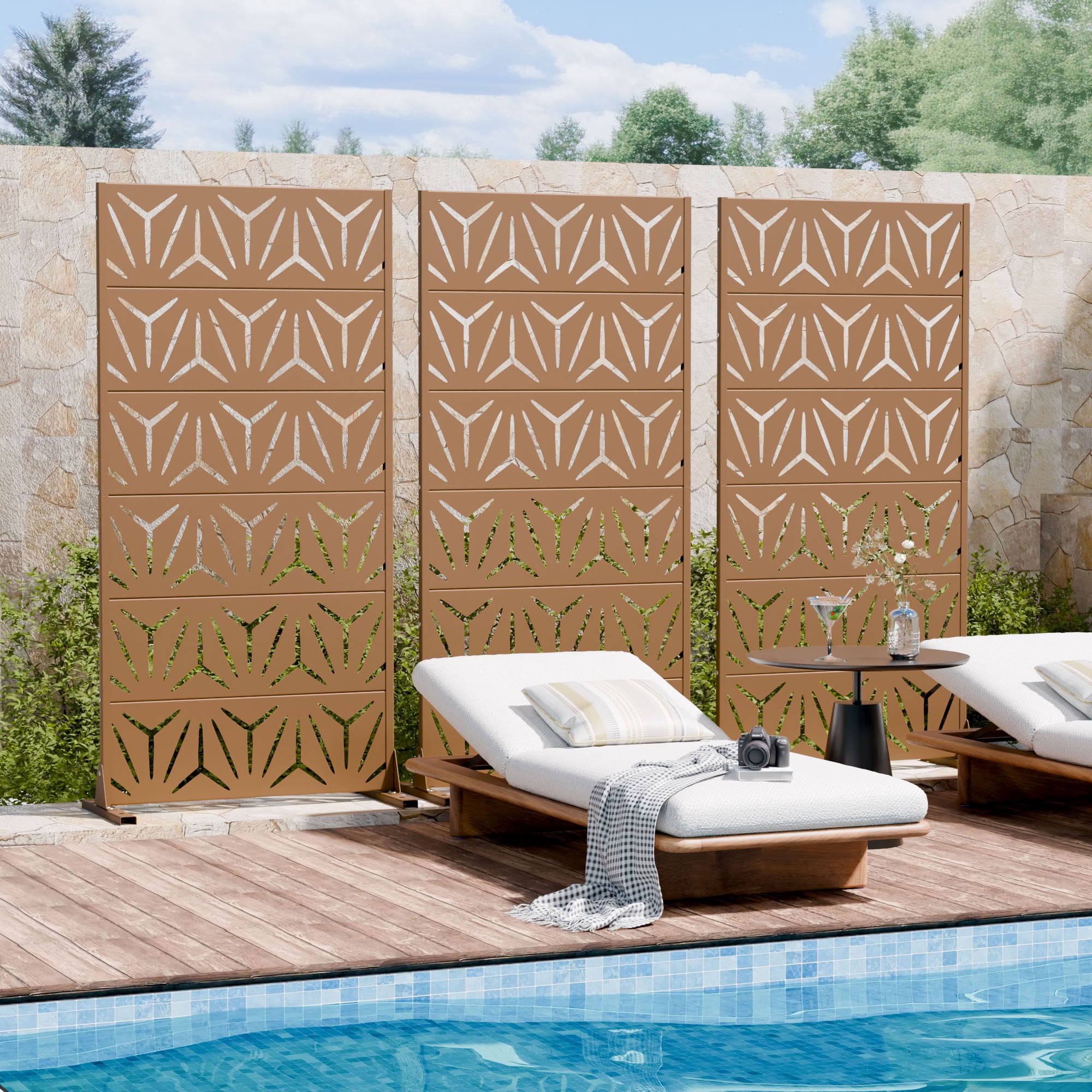 MAYEERTY 6 Panels Metal Outdoor Garden Privacy Screen Patio Backyard Decorative Privacy Fence Divider, 72×35.4×15.7in