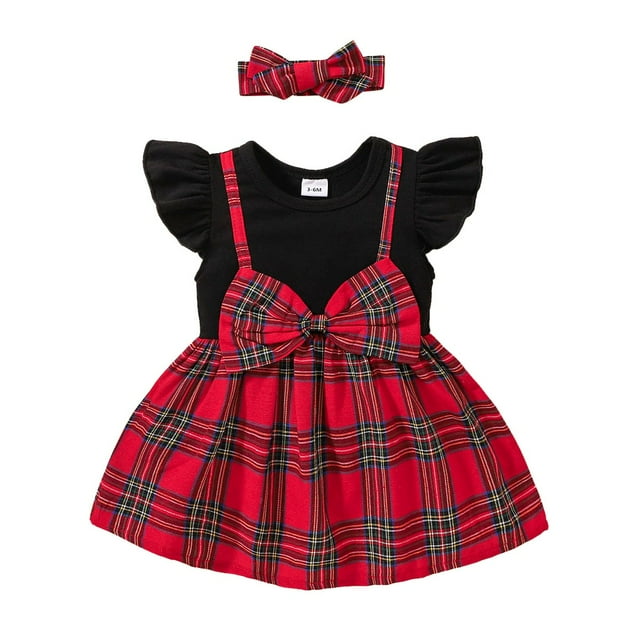 EDFBUYKRS Robe Mignonne pour Enfants de Petite et Moyenne Taille, Style Noir, Col Rond, Manches Volantes, Robe Décontractée Adaptée aux Enfants de 0 à 3 Ans