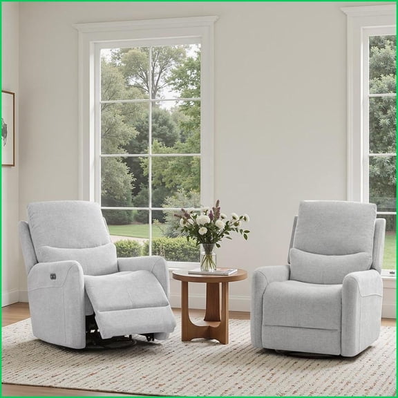 Recliners | Dublin 30” Swivel Power Recliner Arm Chair | Heathered Light Gray Polyester