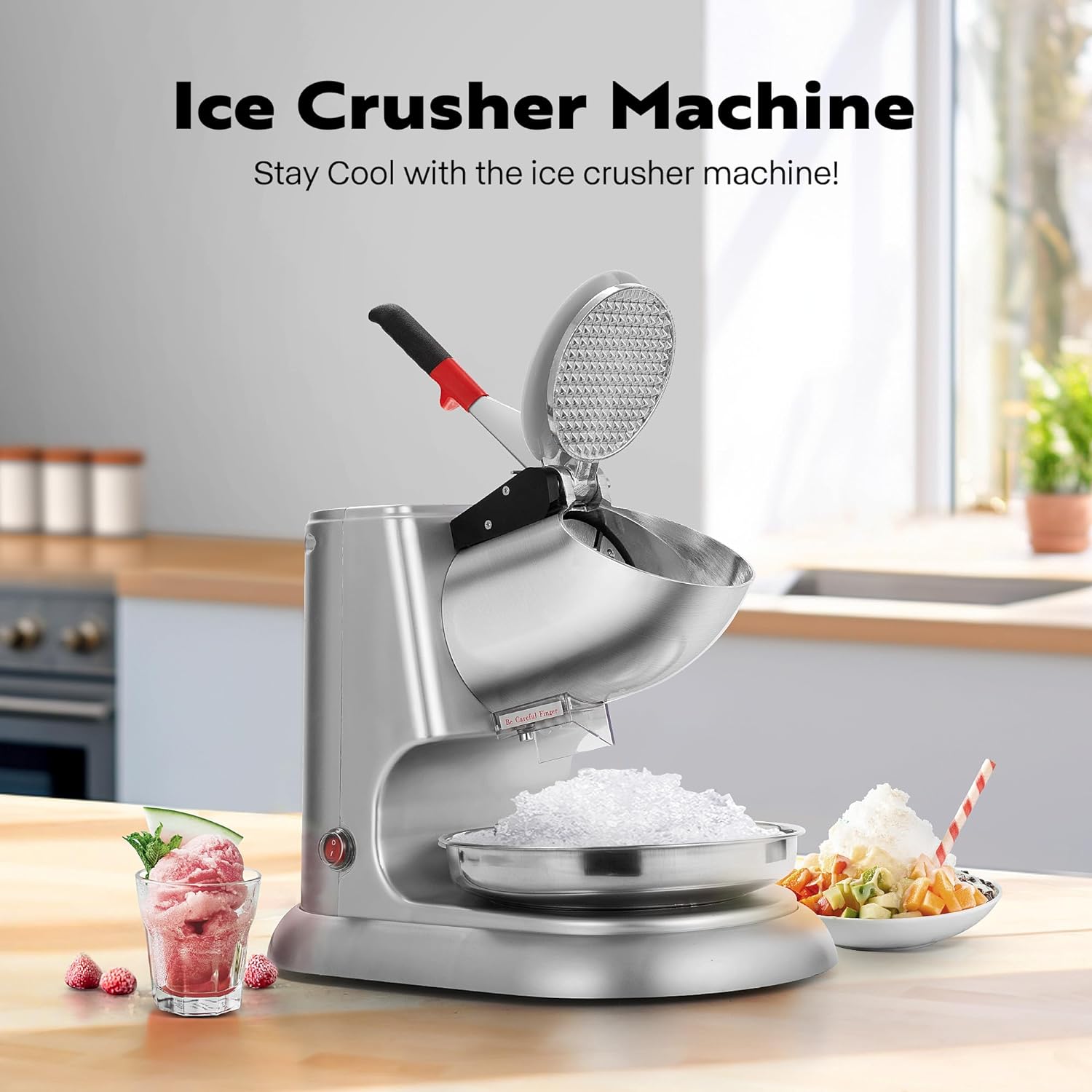SPECSTAR 11 Inch Height Electric Ice Shaver Crusher, Snow Cone Maker Machine with Dual Blades, 143lbs/hr for Home and Commercial Use, Silver