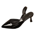 thumbnail image 5 of Sexy Kitten Heels for Women Pointed Closed Toe Slingback Sandals Glitter Leather Solid Color Casual Summer Dress Shoes Black Size 8, 5 of 5