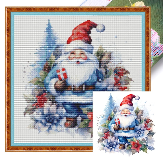 Hilo Algodón Ecológico Bordado Punto Cruz Papá Noel 11CT 50x50cm Azul