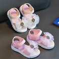 thumbnail image 4 of Kids & Little Kids Girls Bow Rhinestone Sandals - Beige/Pink/White, Adjustable Velcro Straps, Non-Slip Sole,Size 11, 4 of 7