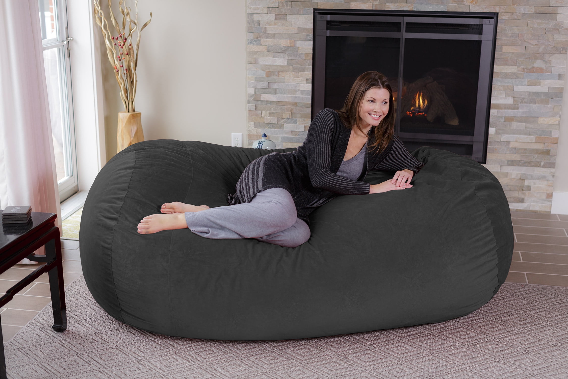 Furniture Dark Gray Pebble 6 Feet Cover Only Chill Sack Bean Bag Chair