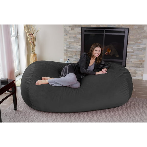 Chill Sack Bean Bag Chair, Memory Foam Lounger with Microsuede Cover, Kids, Adults, 7 ft, Dark Grey Pebble