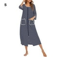 thumbnail image 1 of Langgg Robe de Nuit en Polyester pour Femmes Col Rond Fermeture Éclair Respirante Cardigan Maison Bureau Robe de Nuit Vêtements de Nuit Bleu Foncé S, 1 of 9