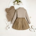 thumbnail image 5 of Ulanda Girl's 2 Piece Outfit Fall Clothes Rib T Shirt Leather Pleated Skirts with Fuzzy Vest (Khaki, 9-10 Years), 5 of 7