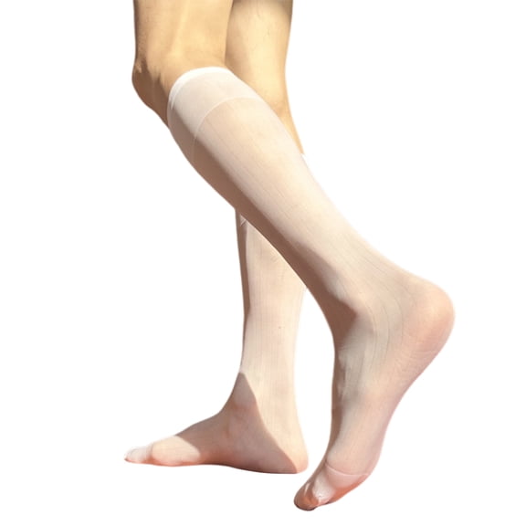 FEAMOS Mens Nylon Sheer Suit Socks Business Dress Socks Elastic Wide See Through Formal Dress Over the Calf Stockings