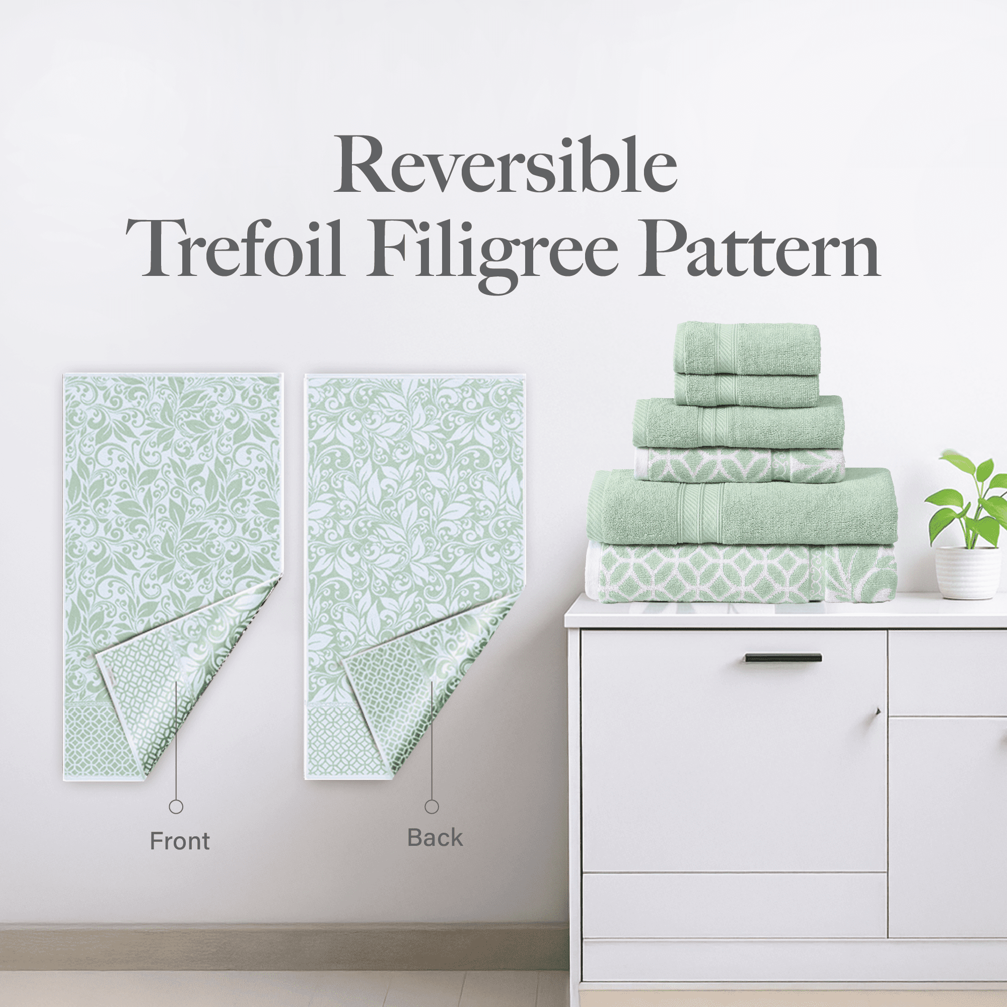 Modern Threads Artesia Damask 6-Piece Bath Towel Set, Sage