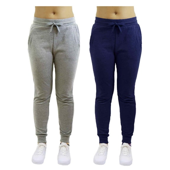 GBH Women's Slim Fit Fleece Jogger Sweatpants with Zipper Pockets 2-Pack