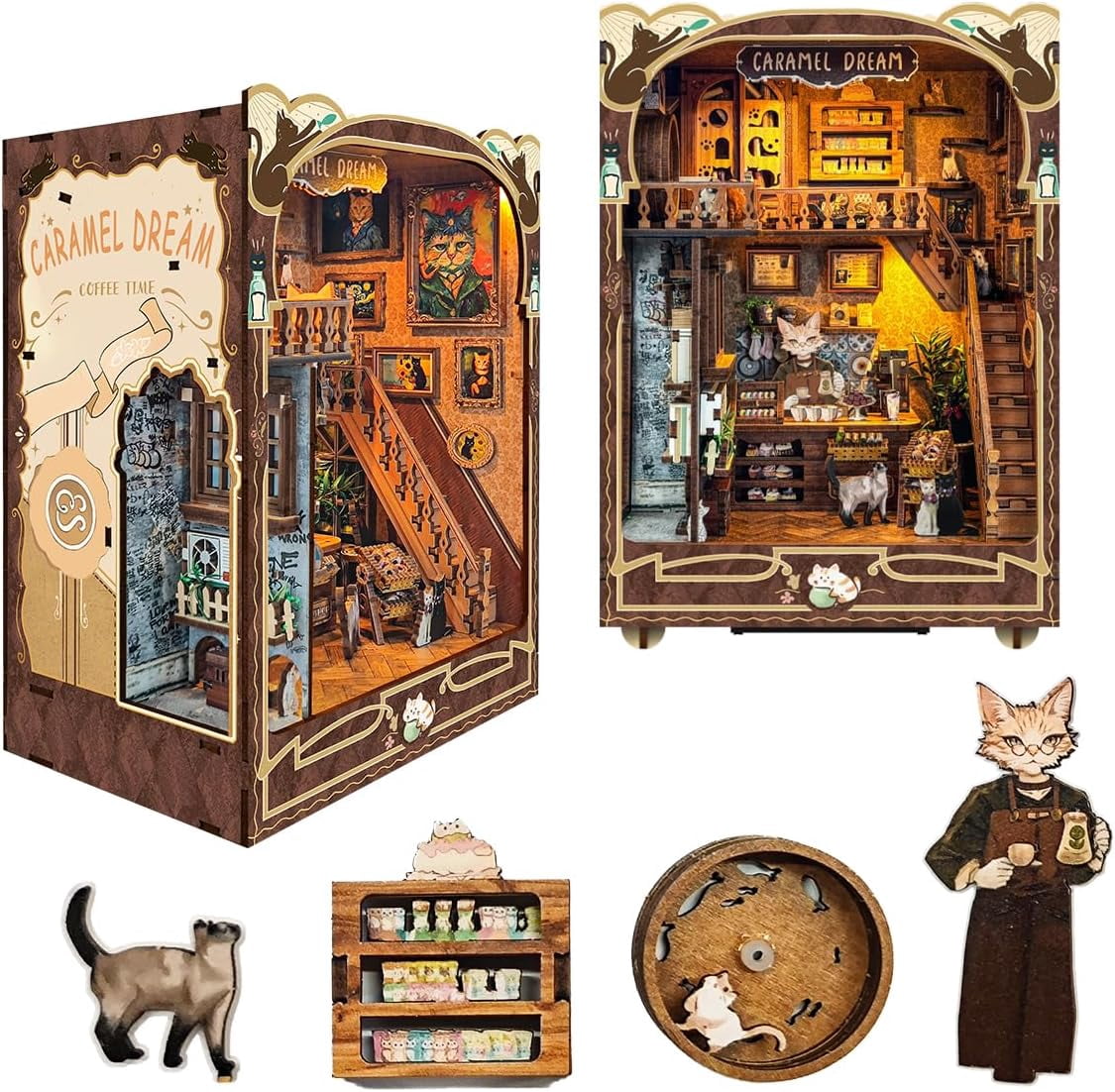 Book Nook Kit für Erwachsene - CRIOLPO DIY Miniatur Haus Holzpuzzle 3D Puppenhaus - Buchstütze für Bücherregal Deko mit Led Licht Kreatives Geschenk für Leser