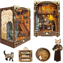 Book Nook Kit, DIY Dollhouse Kit Wooden Bookend, Bookshelf Decor 3D Puzzle Book Nooks for Adults to Build Gift