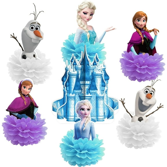 Frozen Theme Party Decorations 7Pcs Blue and White Snowman Honeycomb Centerpieces,Winter Wonderland Movie Birthday Party Table Decorations