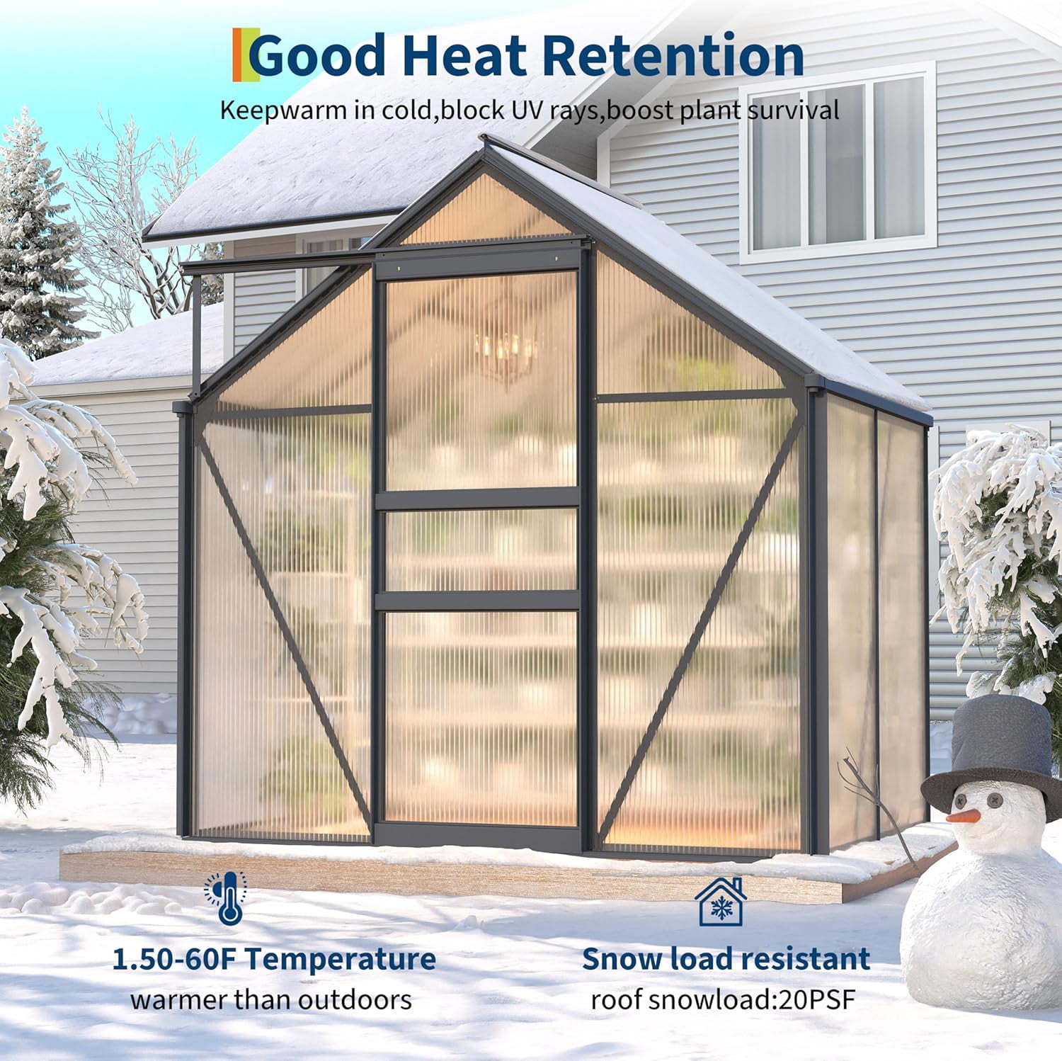 QinaQin 6 x 4 FT Outdoor Greenhouse,Polycarbonate Greenhouses with Aluminum Frame,Sliding Door,Adjustable Roof Vent for Backyard,Green Houses for Outside Garden,Black