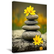 Zen Canvas Wall Art Prints Zen Stone and Yellow Flower Paintings Meditation Spiritual Picture for Yoga Room Decor Frame (12.00" x 18.00", Zen 3)