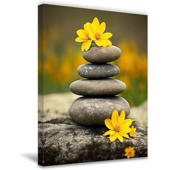 Zen Canvas Wall Art Prints Zen Stone and Yellow Flower Paintings Meditation Spiritual Picture for Yoga Room Decor Frame (12.00" x 18.00", Zen 3)