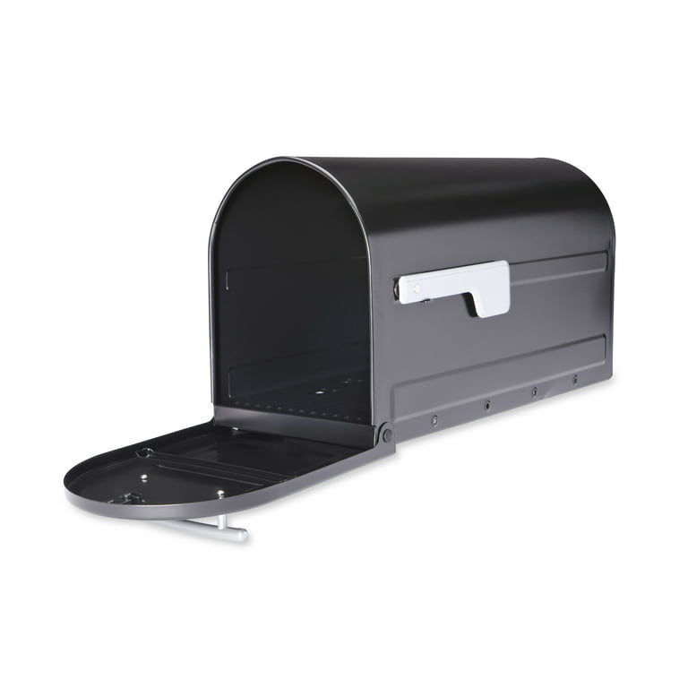 Boulder Post Mount Mailbox Black with Premium Silver Handle and Silver Flag Boulder Post Mount Mailbox Black with Premium Silver Handle and Silver Flag