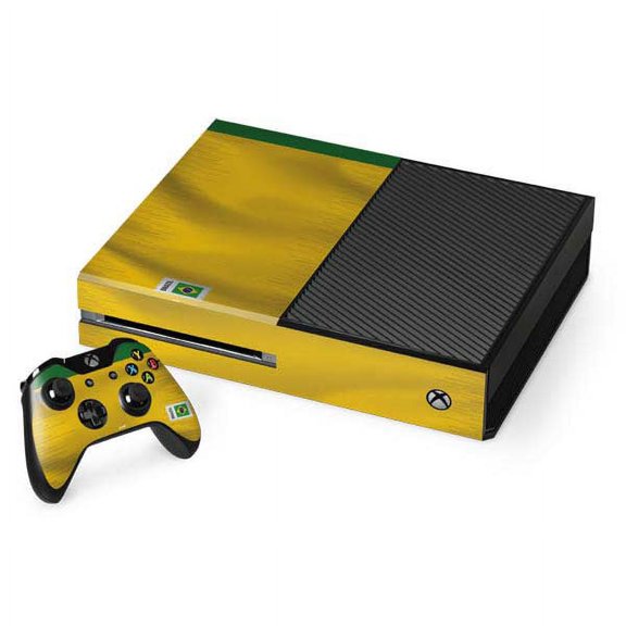 Skinit Countries of the World Brazil Soccer Flag Xbox One Console and Controller Bundle Skin