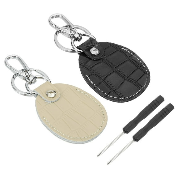 Uxcell Leather Key Fob, 2 Pcs Genuine Leather Key Cover RFID Key Fob Protector Air Tag Holder Keychain Case with Key Ring & Screwdriver for Car Key ID Key Cards Black/Gray