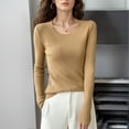thumbnail image 2 of GPOECD Womens Sweaters Autumn and Winter Round Neck Pullover Solid Color Slim Fit Thin Knitted Base Layer Undershirt Gold,M, 2 of 3