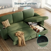 LINSY HOME L Shaped Sectional Couches for Living Room, Sleeper Sofa Bed with Reversible Storage Chaise, Pull Out Couch Bed with USB, Cup Holder, Dark Green