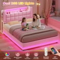thumbnail image 3 of Afuhokles Queen Size Lift Up Storage Bed with LED Lights and Storage Bookcase Headboard, Velvet Upholstered Platform Bed, Hydraulic Lift System, Pink, 3 of 9