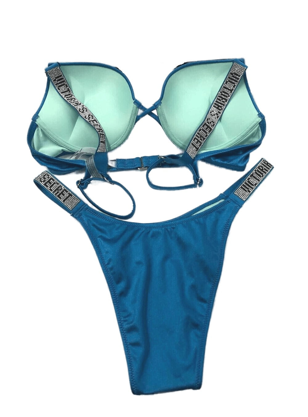 wholesale cheap shop Victoria Secret 34A S Bombshell Push Up Bikini Top  THONG Set Shine Strap Green