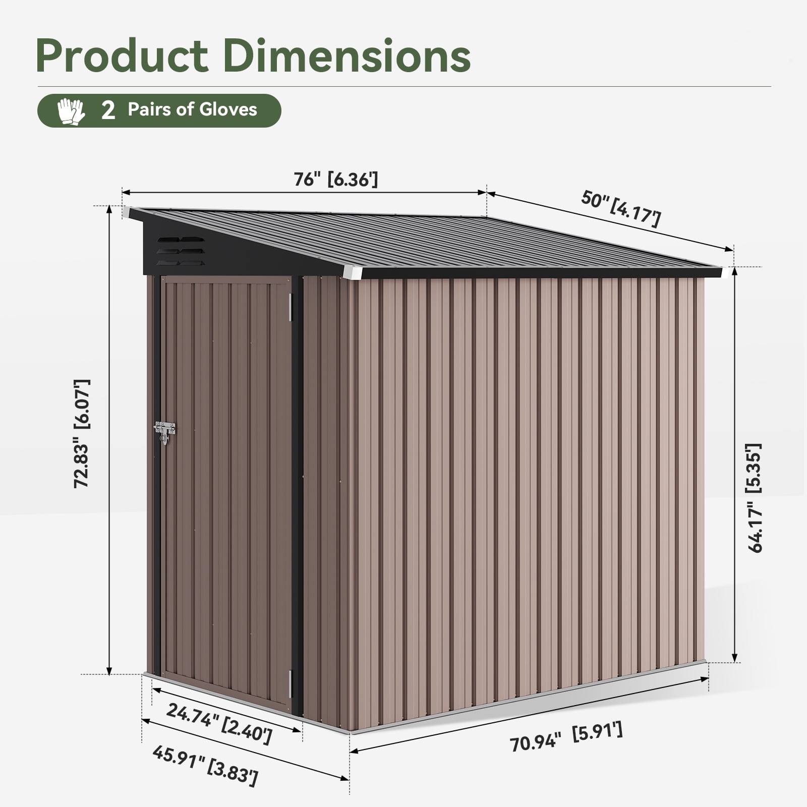 Clouddwell 6 x 4 Ft. Outdoor Metal Storage Shed, Lockable Lean-To Galvanized Steel Utility Shed with Slanted Roof, Brown