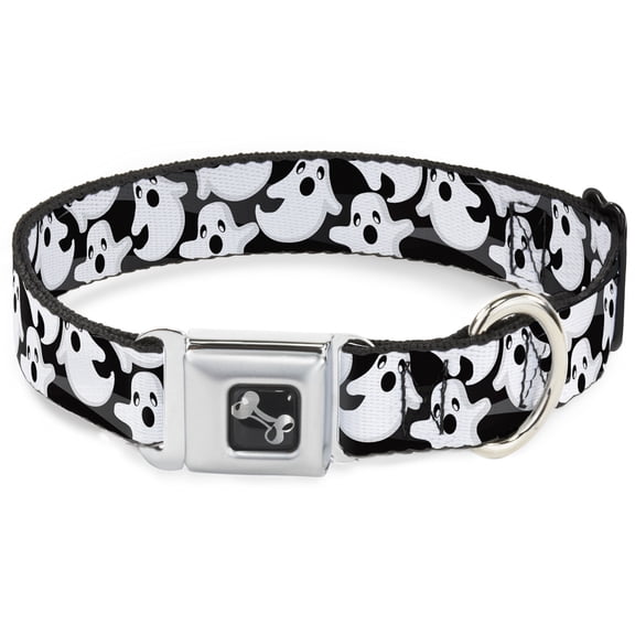 Buckle-Down Pet Collar, Dog Collar Metal Seatbelt Buckle, Ghosts Scattered Black White, 9.5 to 13 Inches 1.0 Inch Wide