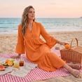 thumbnail image 3 of CIENVNSTG Summer Dresses for Women 2026 Vacation Long Sleeve Maxi Dress V Neck Button Down Flowy Tiered Ruffle Shirt Dress Summer Casual Long Dresses Red 2XL, 3 of 6