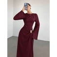 thumbnail image 5 of Burgundy Twist Front Flare Long Sleeve Maxi Dress With Ornamental Buckle, 5 of 30
