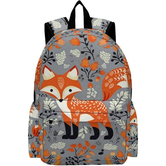16 Inch Backpack Ethnic Cute Fox Backpack School Bookbag Shoulder Bag Laptop Casual Daypack