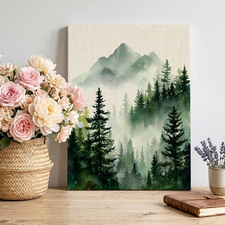 Canvas Wall Art Green Forest Art Framed Canvas Prints for Living Room Bedroom Ink Mountain Abstract Art Large Gallery Wrapped Wall Decor for Home Office Gifts 16 x20 Ship Next Day