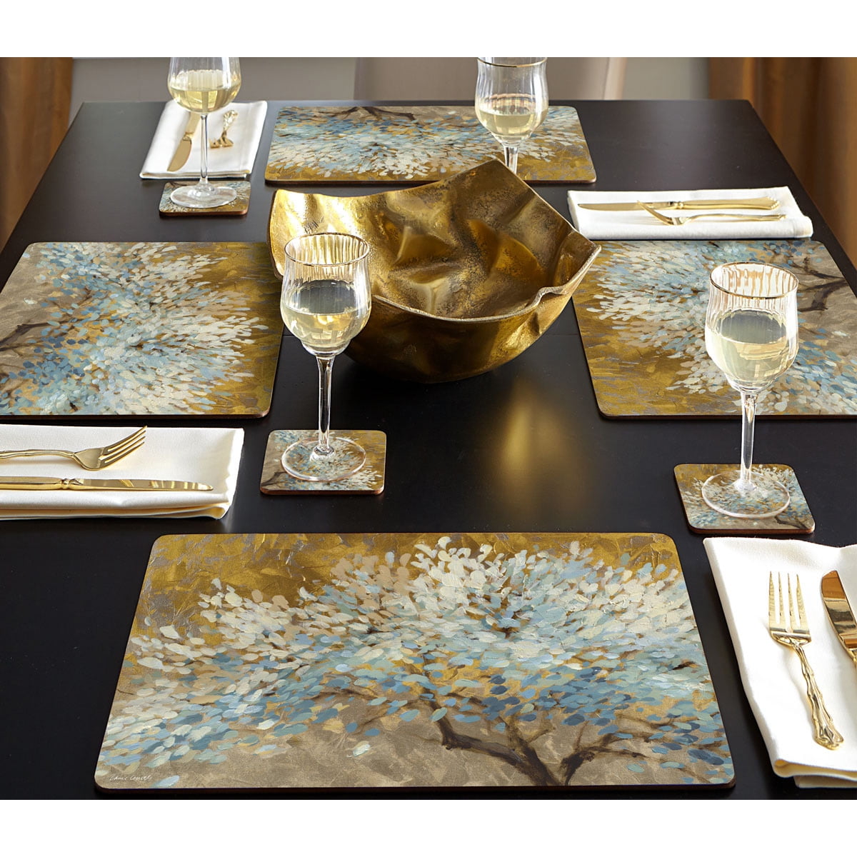 Cala Home "A Thousand Lifetimes" Premium Decorative Hardboard Cork Back Tabletop Placemats 4 Pack