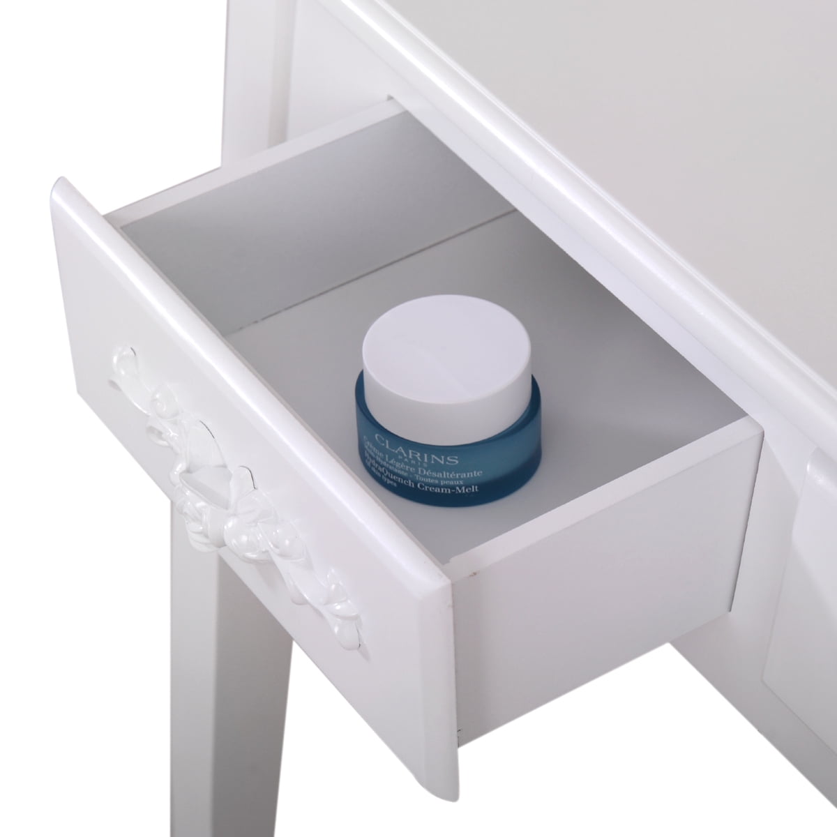 Lowestbest Vanity Table Set with Mirror, Cushioned Stool, 2 Drawers, White