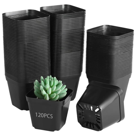 120 Pcs Small Square Plastic Nursery Pots, Seedling Plant Pots with Drainage Holes, Reusable Grow Containers for Succulent Propagation, Flowers, Bulk Seed Starting Kits