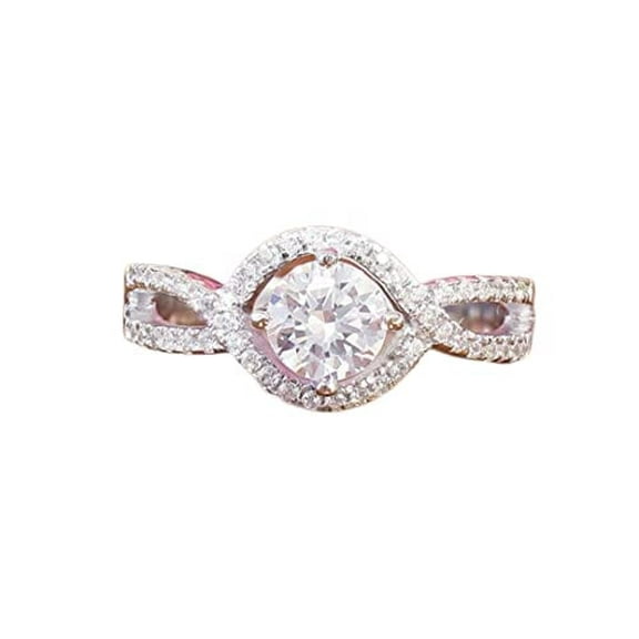 HeartsAndYou Split Shank Promise Engagement Ring for Women 1.6ct Round Cut Moissanite 18k White Gold Over Silver