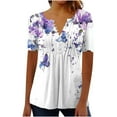 thumbnail image 2 of Busydd Womens Summer Tops Casual V Neck Short Sleeve T-Shirt Tops Fashion Floral Button Basic Tunic Tops Comfy Pleated Loose Blouses, 2 of 4