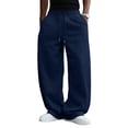 thumbnail image 2 of Dwelliawo Men's Casual Baggy Pants Lightweight Wide Leg Lounge Travel Pants Streetwear with Pockets Navy XL, 2 of 5