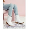 thumbnail image 3 of PatPat Girls White Cowboy Boots Size 6, Mid Calf Platform Horse Riding Shoes Embroidered Pointed Toe Cowboy Boots with Side Zipper, 3 of 7