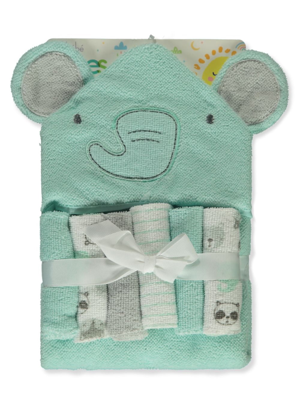 Bon Bebe Baby Boys' 7Piece Elephant Towel With Washcloths Set mint