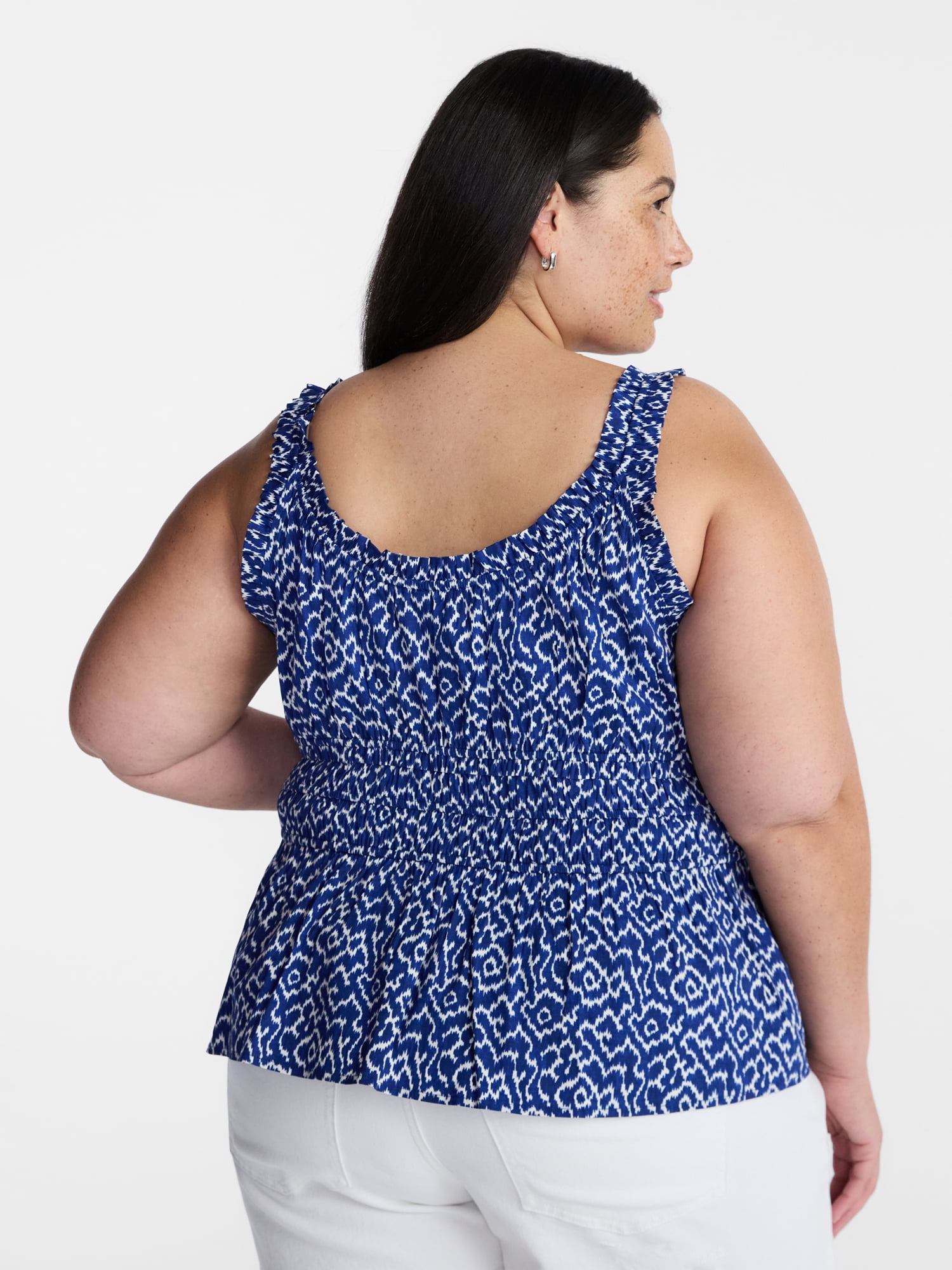 Terra & Sky Women’s Plus Sleeveless Smocked Peplum Tank Top, Sizes 0X-5X