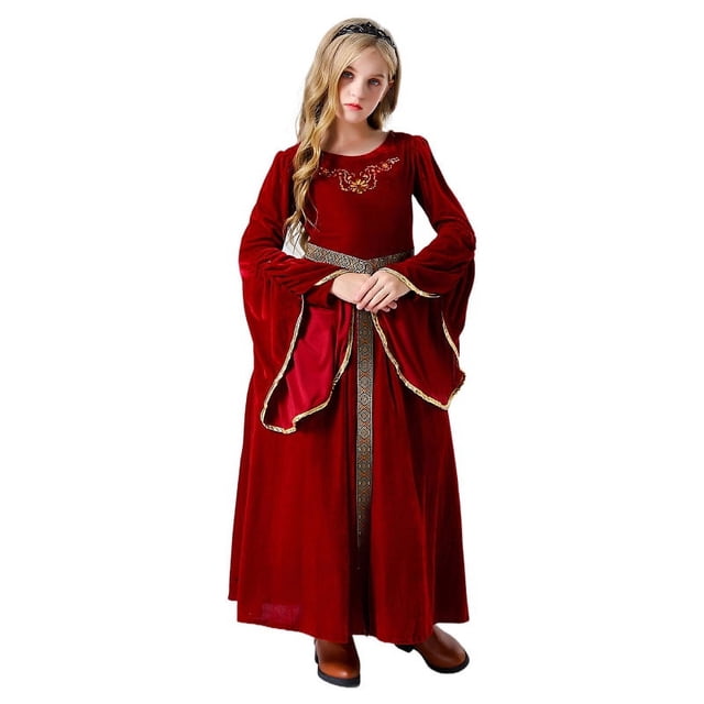 Disfraz de baile de nobles de la corte medieval vintage para cosplay de Halloween, vestido de manga de cuerno de gamuza para niños
