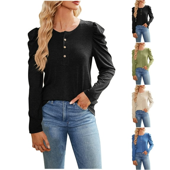 Elainilye Fashion Womens Long Sleeve Tops Fall and Spring Solid Color Casual Underscrubs Round Neck Loose Bottom Shirt Tops,Beige